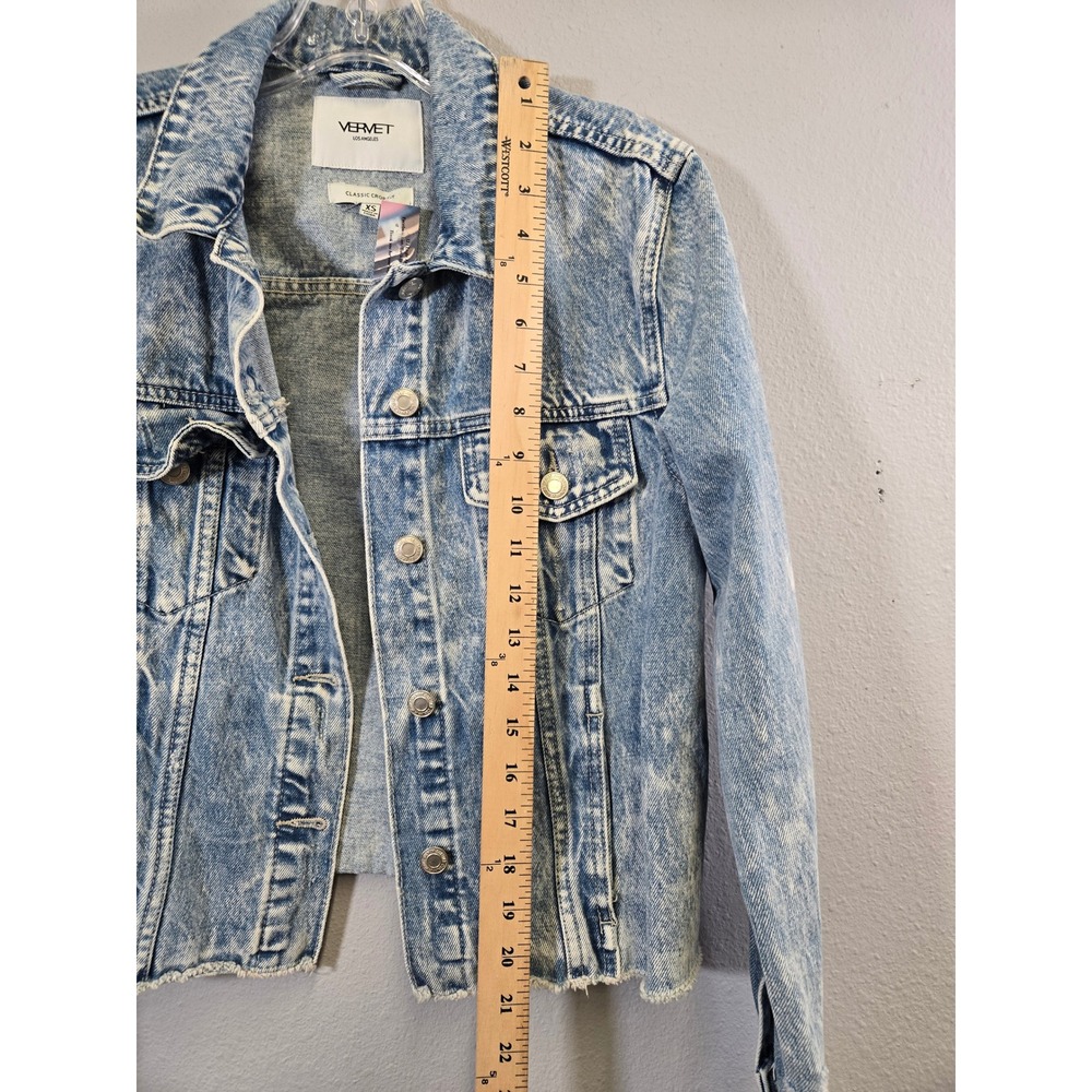 VERVET Acid Wash Distressed Cropped Denim Jacket VT1157 Blue XS - Picture 6 of 7